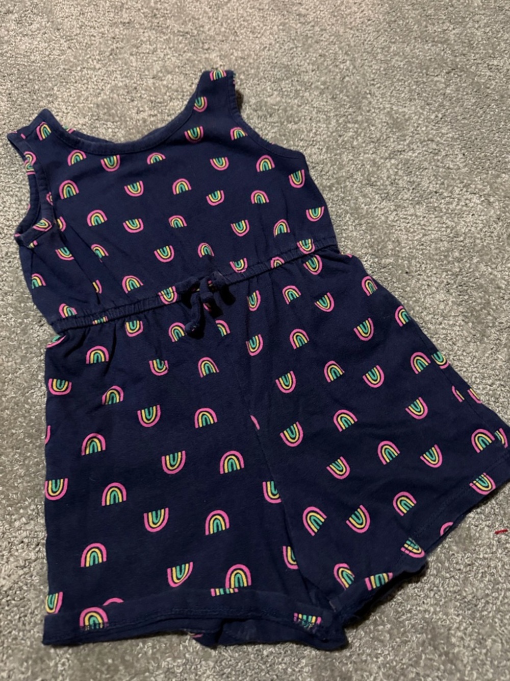 Old Navy 4T navy blue sleeveless romper with rainbows and front tie so cute